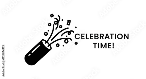 Celebration Time! Confetti Popper Exploding with Streamers and Dots on White Background