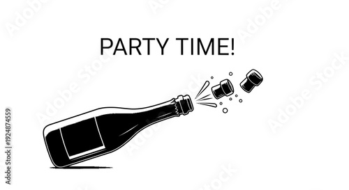 Champagne Bottle Popping Corks and Splashing Liquid - Party Time Celebration