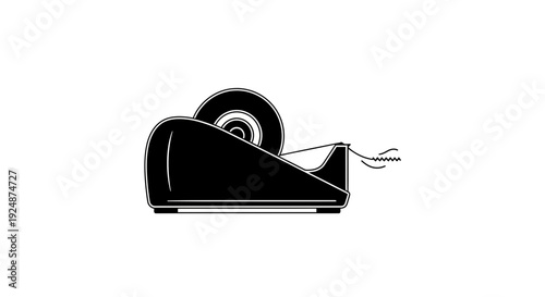 Black tape dispenser with clear tape on a white background, office supplies, stationery icon