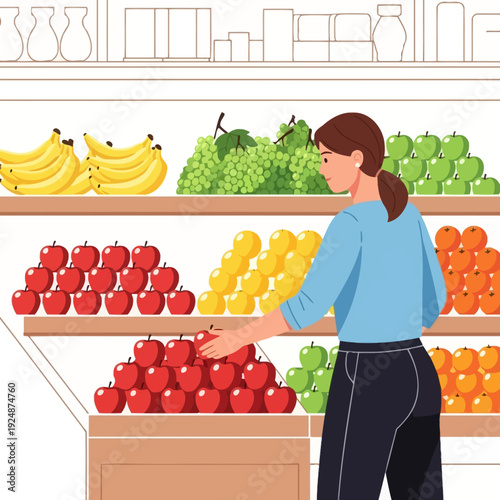 Woman Shopping for Fresh Fruits in Grocery Store Produce Aisle
