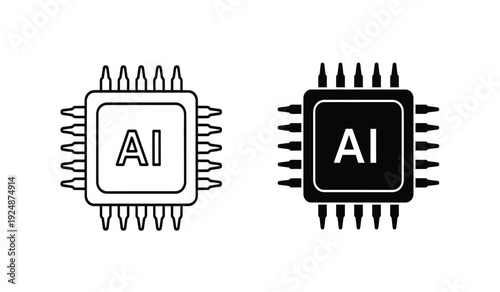 Two ai chip icons in black and white with spikes