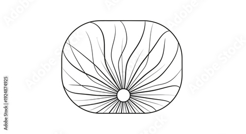 Abstract radial pattern with flowing lines and central circle, graphic design element, monochrome