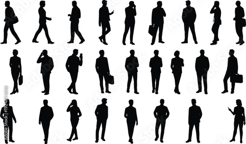 Business people silhouettes in various poses on a white background women collection