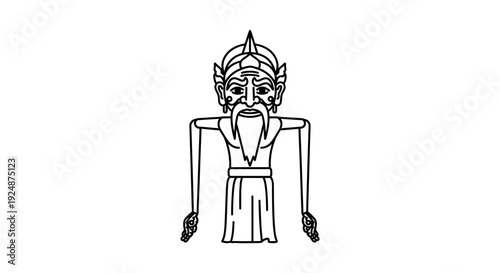 Ancient Wise Man Character Icon, Old Sage with Long Beard and Crown