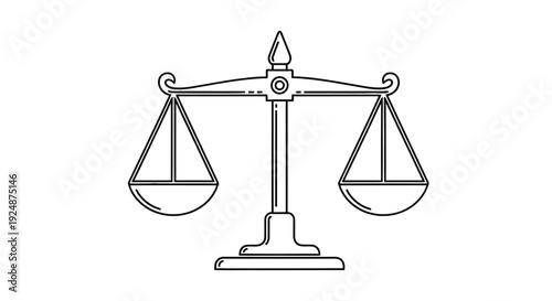 Simple line drawing of scales of justice representing legal balance and fairness