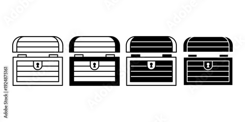 Gold Treasure Chest Icon Collection in Outline and Solid Style for Lucky Theme