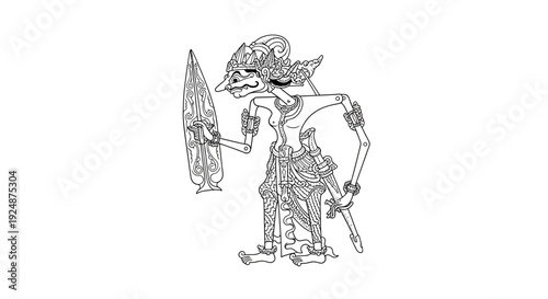 Traditional Indonesian Wayang Kulit Shadow Puppet, Javanese Culture, Outline Drawing