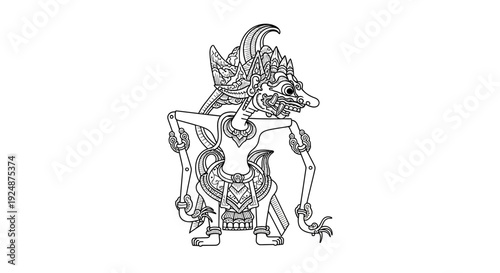 Traditional Wayang Kulit Shadow Puppet, Indonesian Culture, Outline Drawing