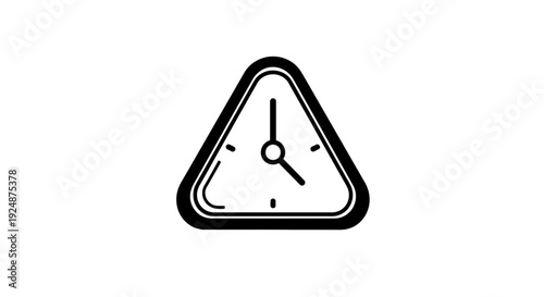 Triangular Clock Icon, Time Management Concept, Warning Symbol