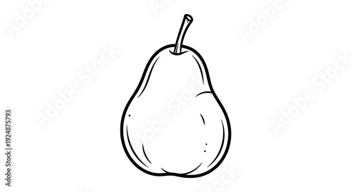 Simple Pear Outline Drawing, Black and White Fruit Illustration