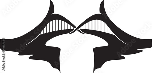 DNA Double Helix Structure in Black Silhouette Style Isolated