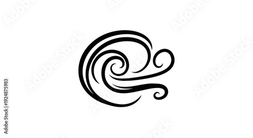 Abstract Swirls of Wind and Air Currents, Black and White Graphic Element