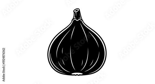Black and White Fig Icon, Simple Silhouette of a Ripe Fig Fruit, Isolated on White Background