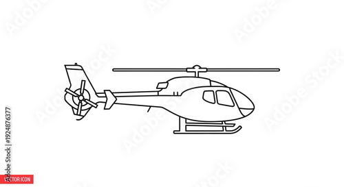 Vector Line Art Illustration of a Modern Helicopter in Flight
