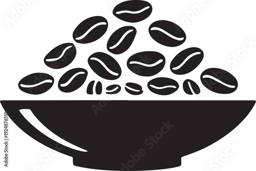 Bowl overflowing with coffee beans silhouette vector