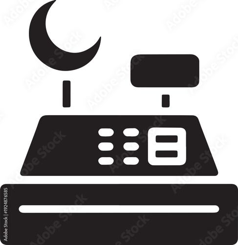Cash register icon with crescent moon. symbol of zakat al-fitr or ramadan charity payment