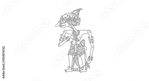 Traditional Indonesian Wayang Kulit Puppet Outline Drawing