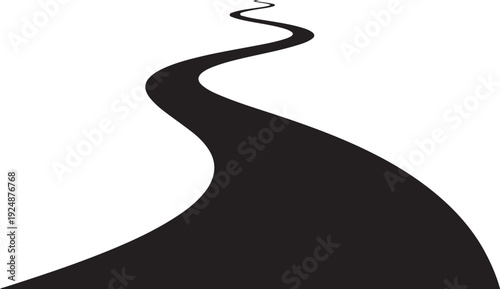 Winding Black Road Path on White Background Illustration