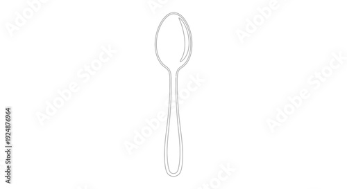 Simple Line Drawing of a Spoon, Minimalist Kitchen Utensil Icon, Isolated on White Background