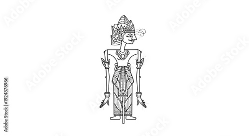 Traditional Indonesian Wayang Kulit Shadow Puppet Character Outline
