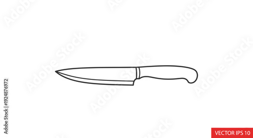 Simple outline drawing of a kitchen knife, isolated on white background