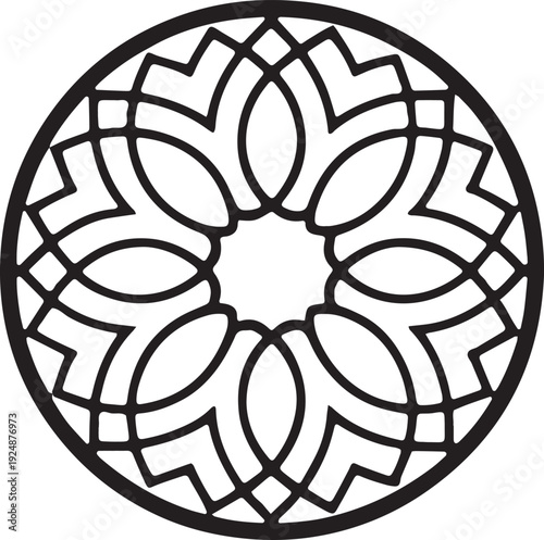 Intricate circular geometric pattern, detailed floral rose window design, decorative motif