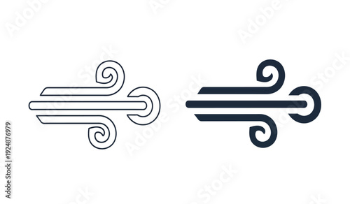 Two stylized wind or air swirl icons in black and white line art on a pure