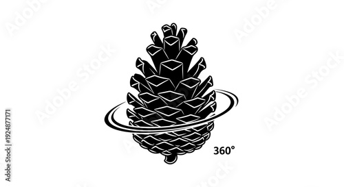 Pine Cone 360 Degree Rotation Icon, Nature Symbol, Isolated on White Background