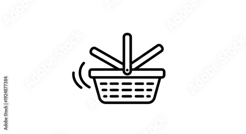 Shopping Basket Icon with Wavy Lines - E-commerce and Retail Concept
