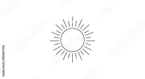 Minimalist Sun Icon with Rays, Simple Line Art, Celestial Body, Bright Star