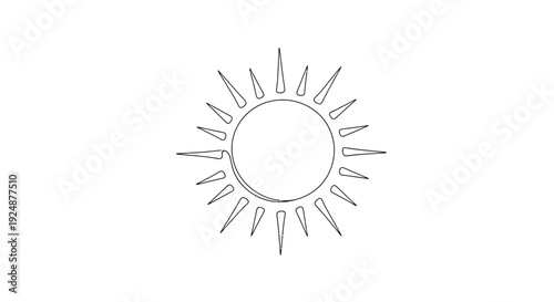Minimalist Sun Icon, Continuous Line Drawing, Simple Solar Symbol