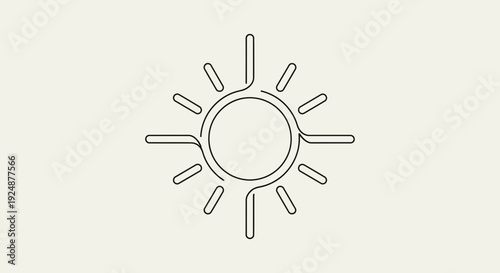 Minimalist Sun Icon, Simple Line Art, Bright Sunshine Symbol, Abstract Solar Energy Concept