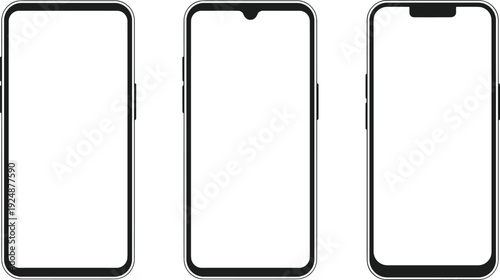 Smartphone Frame Mockup Set with Modern Mobile Screen Templates in Different Notch Styles, Blank Display Layout for App Presentation, UI Design Showcase and Digital Product Branding