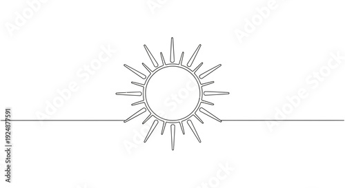 Minimalist Sun Line Art Drawing on White Background