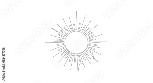 Minimalist Sunburst Line Art Icon, Abstract Radiant Starburst Symbol, Simple Solar Flare Graphic