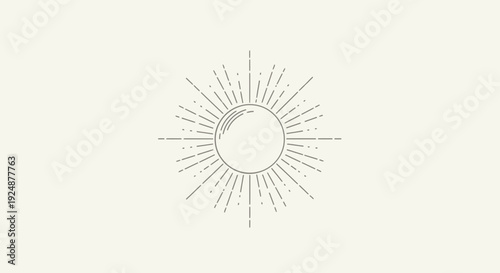 Minimalist Sunburst Icon, Celestial Body, Geometric Rays, Outline Art, Light Symbol