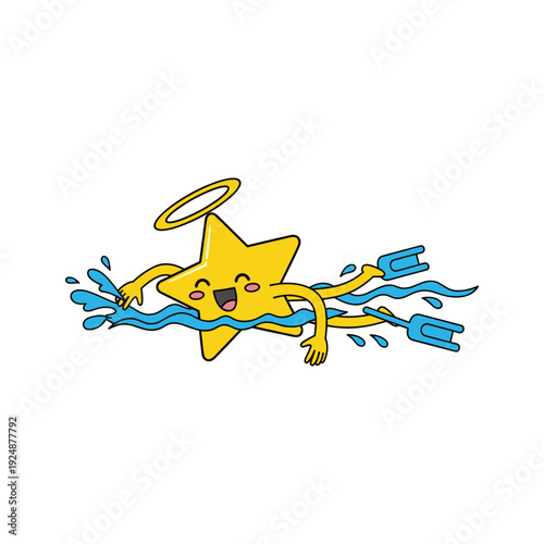 Cartoon star character electrocuted in water with shocked expression