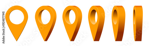 vector orange 3d maps pin animation clipart set isolated on transparent background. 