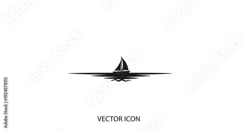 Minimalist black sailboat silhouette on water, vector icon