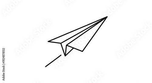 Minimalist Black and White Paper Airplane Flying with Motion Line