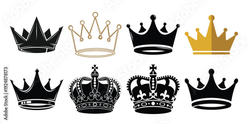 Collection of various crown illustrations in different styles