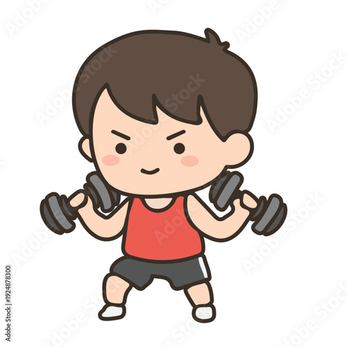 Cartoon Boy Lifting Dumbbells