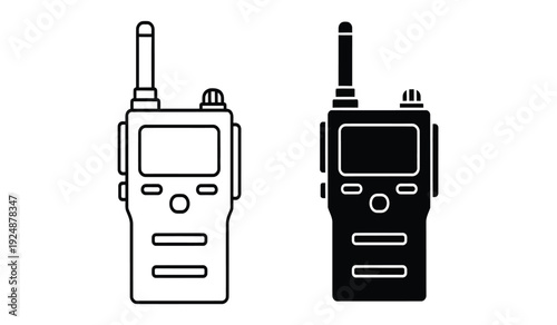 Two walkie talkies in black and white for communication and technology concepts