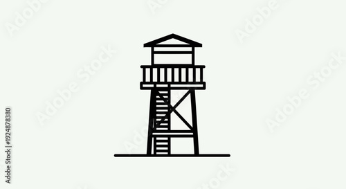 Minimalist Line Art Icon of a Watchtower with Stairs and Roof