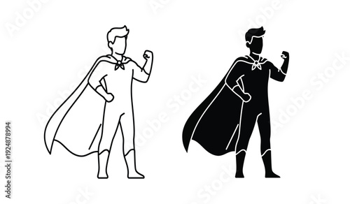 Two superhero silhouettes in dynamic poses with capes flowing behind them
