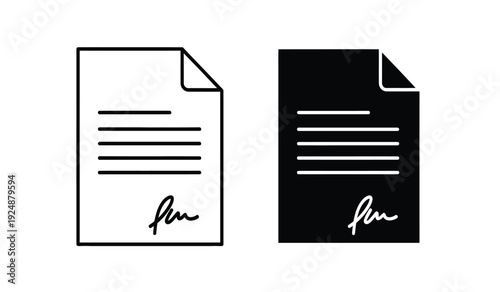 Black and white document icons with signature and lines on paper sheets
