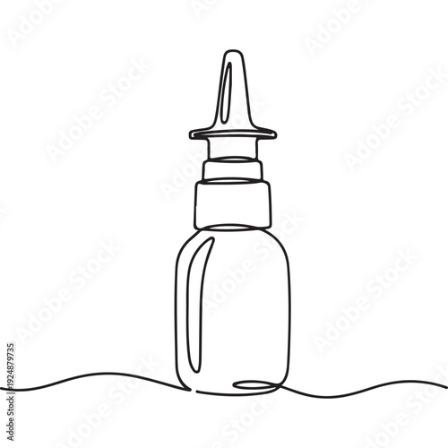 Minimalist line art of a nasal spray bottle, suggesting health, medicine, and allergy relief