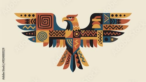 Tribal Eagle Graphic Art | Indigenous Native American Style Design | Vector Symbol