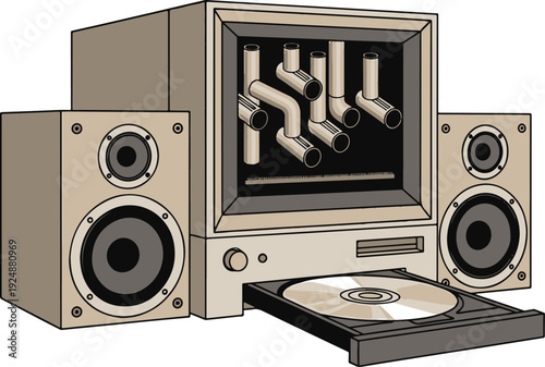 An Old Vintage CD Player and Speakers