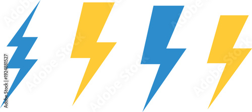 Four stylized blue and yellow lightning bolt on white background thunderbolt electricity energy